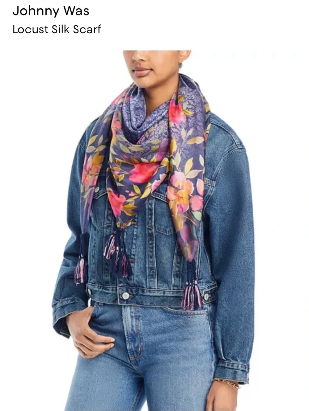 Johnny Was Multicolor Silk Scarf with floral print. Brand new with tags